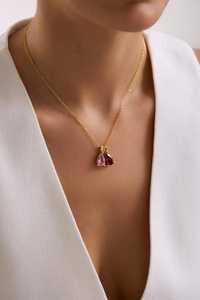 925 Sterling Silver 14K Gold Plated Large Drop <b>Birthstone</b> Ruby Pendant <b>Necklace</b> Personalized Jewelry Gift - Product Image 4