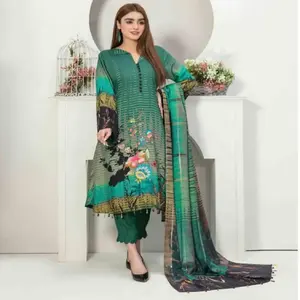 Nouvelle mode 2023, salwar kameez pakistanais de haute qualité pour femmes, 3 pièces, en tissu lawn, broderie lourde, vente en gros, ODM, groupe AMK, AMK-104 - Product Image 2