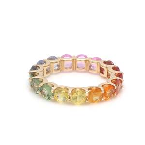Anillos de Eternidad de Oro Puro de 14k con Gemas de Zafiro Arcoíris Multicolores Naturales, Joyería Delicada con Piedras Preciosas, Diseño Redondo con Engaste en U, a la Moda - Product Image 4
