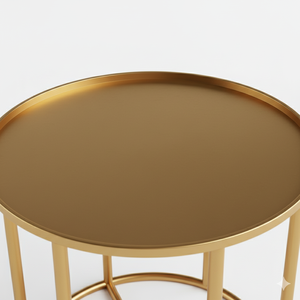 Mesa auxiliar redonda de metal minimalista elegante con acabado espejado Mesa auxiliar de salón con acento dorado Mejor precio - Product Image 3