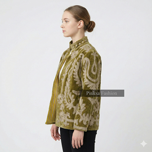 Chaqueta Bomber de Mujer de Lujo, Artesanal, Bordada, de Terciopelo y Algodón Ecológico, con Patrón Floral Retro, Estilo Boho Chic Personalizado, de Alta Calidad - Product Image 2