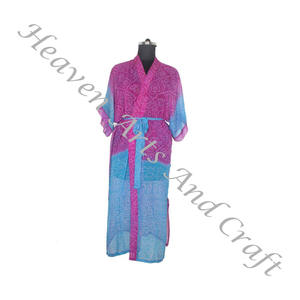 KL009 bohème indien Vintage soie Sari imprimé fleuri vêtements de nuit peignoir Maxi robe ethnique plage été femmes vêtements de nuit - Product Image 1