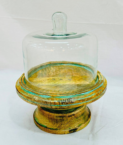 <b>Cake</b> <b>Stand</b> with Glass <b>Dome</b> Lid Multifunctional Round Shatterproof Dessert Table Display with Wood Serving Platter Donut <b>Stand</b> - Product Image 5