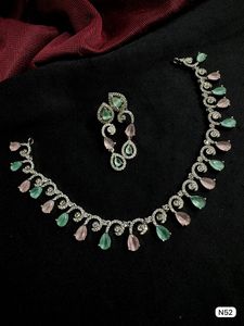 ENSEMBLE DE COLLIER DE MARIÉE EN DIAMANT AMÉRICAIN ET BOUCLES D'OREILLES CLASSIQUES ET DE HAUTE QUALITÉ ENSEMBLE DE BIJOUX DE MARIAGE POUR FEMMES DE STYLE CLASSIQUE - Product Image 4