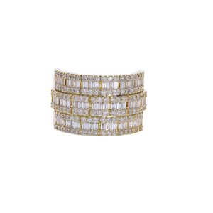 Luxurious 14K <b>Gold</b> Multi-Row Brilliant Cut Natural Classic Rhodium Plated Filled Diamonds Bridal <b>Cocktail</b> Jewelry Diamond <b>Ring</b> - Product Image 1