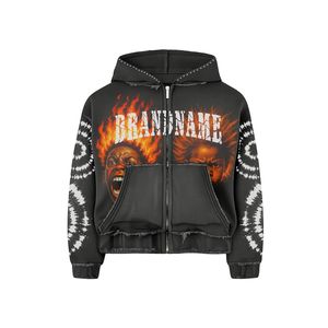 Sudaderas Extra Grandes con Logotipo Personalizado para Hombre, Estilo Lavado Ácido, con Cierre, Estampado en Serigrafía y Pedrería, Colección 2026 - Product Image 2