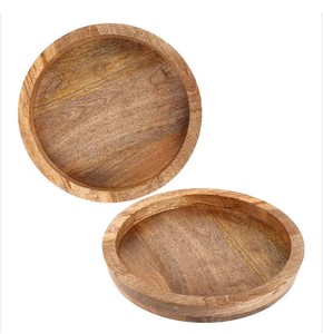 Plateau décoratif et de service en bois de manguier massif de forme ronde de qualité supérieure pour hôtels, restaurants et usage domestique à bas prix - Product Image 4