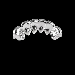 Rejillas Dentales Plateadas Pulimentadas con Detalles de Diamantes Moissanite para Dientes Superiores e Inferiores, Estilo Minimalista Hip Hop, Acabado Premium - Product Image 5