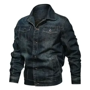 OEM Service Hot Selling New Vintage Solid Color Casual Fashion Jeans Coat Plus Size Denim Bomber <b>Jacket</b> for <b>Men</b> - Product Image 5