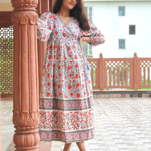 Nouvelles robes longues imprimées à manches 3/4 tendance pour femmes, vêtements décontractés élégants, imprimées à la main - Product Image 2