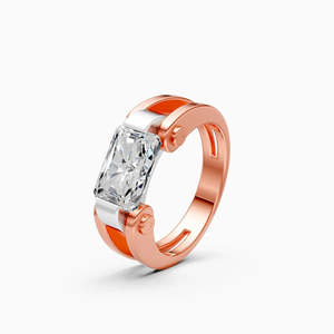 3.51 Ct Lab Grown Diamond Bold Radiant Cut Dual Tone Majesty <b>Statement</b> <b>Ring</b> In 9K Yellow White And Rose Gold - Product Image 2