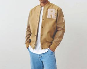 Chaqueta de bombardero de béisbol estilo universitario Letterman de lana para hombre, ropa de calle, prendas de vestir exteriores, Mangas de cuero PU, soporte de impresión Puff - Product Image 4