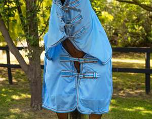 Tapis de cheval combiné en maille respirante avec couvre-cou Feuille d'été légère pour la protection contre les UV et les insectes fabriquée en Inde - Product Image 5