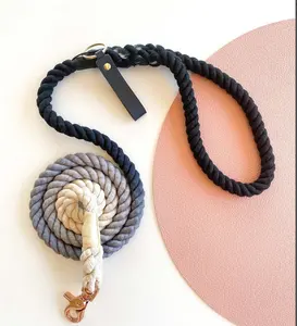 Corda de cão cinza/trela/clip de ouro rosa 152cm de comprimento/fibra trançada de algodão colorido trela feita à mão