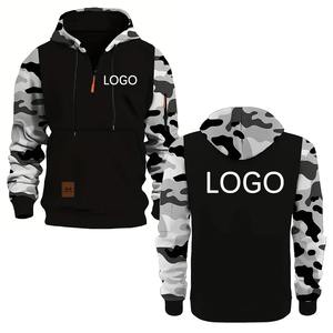 Personaliza tu logotipo sudaderas con capucha para hombre, sudaderas con paneles de camuflaje adornos de cremallera de moda streetwear regalos personalizados hombres - Product Image 5