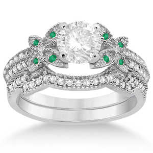 18K White Gold Bridal <b>Set</b> Butterfly Diamond & Emerald 0.39ct Fine <b>Jewelry</b> <b>Set</b> with Freshwater <b>Pearl</b> for Parties and Gifts - Product Image 1