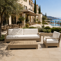 Ensemble de canapés de jardin en teck pour hôtel, résistant à l'eau, qualité professionnelle, mobilier d'extérieur sur mesure