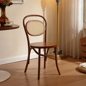 Cadeira de jantar de madeira maciça Cadeira de vime para restaurante Cadeira de jantar doméstica com encosto francês simples