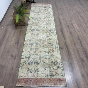 Alfombra Turca, Alfombra de Pasillo de 2.7x10.8 pies, Alfombra Vintage, Alfombra de Lana con Parches Verdes - Product Image 1