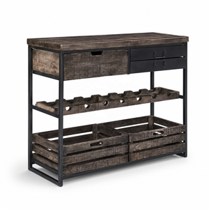 Mango Wood Vintage Antique Wine Cabinet Sideboard | Living Room Home Furniture Storage Metal <b>Frame</b> 2 Drawers 4 Compartments | - Product Image 4
