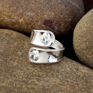 แหวนบุษราคัมสีฟ้าเงินสเตอร์ลิง925ทำด้วยมือปรับได้สายแยก December วันเกิดแหวนหมั้นปาร์ตี้คริสเตียน - Product Image 3