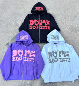 Streetwear sweat à capuche zippé délavé à l'acide sweat-shirt à capuche décoloré patchs de broderie en détresse Vintage sweats à capuche courts - Product Image 4