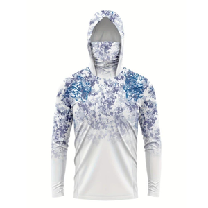 Unisex Outdoor Summer <b>Shirts</b> for Fishing Men's <b>Long</b> <b>Sleeve</b> <b>Hooded</b> <b>T</b>-<b>Shirt</b> Full Zipper Woven Fabric Digital Printing Solid Loose - Product Image 1