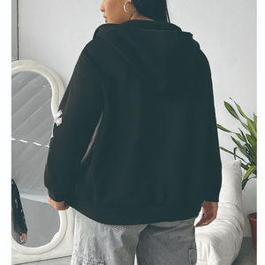 Sweat à capuche pour femme, coupe ample, fermeture éclair, motif croix en strass, épaules tombantes, cordon de serrage, fermeture éclair - Product Image 5