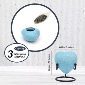 Urna de cremación hecha a mano en forma de corazón azul cielo Soporte de metal Impresión personalizada Capacidad de 60ml-Urnas conmemorativas modernas para seres queridos - Product Image 5