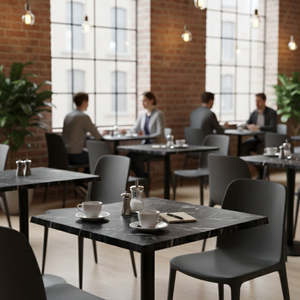 Table de qualité commerciale en marbre noir avec plateau renforcé en composite de pierre pour une utilisation en intérieur et en extérieur - Product Image 1