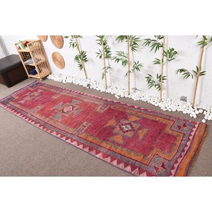 Alfombra de lana de área grande étnica Vintage, diseño de retazos rojos y naranjas, respaldo de látex, rectángulo de 9x12 para entrada, estilo bohemio - Product Image 1