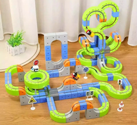 51PCS Set Rel Kereta Balap STEM Montessori, Mainan Rel Slot 3D Infinity, Blok Rel, Mainan Kereta Listrik