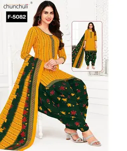 Indian Ethnic Wear Mix cotton Ready to Wear Patiyala Salwar Kameez Suit with Plus Size Available and Fancy Dupatta for Women