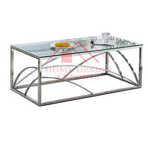 Mesa de centro de metal decorativa para el hogar con acabado dorado con muebles decorativos superiores de vidrio para sala de estar - Product Image 2