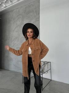 Chaqueta de felpa con solapa informal holgada, forro polar de cordero, Camisa larga de manga larga para mujer, Otoño Invierno, blanco - Product Image 5