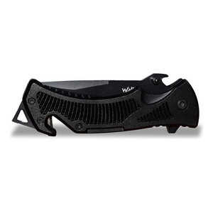 Coltello con blocco di sicurezza con manico nero e lama liscia-seghettata con clip di Wallis K900325 - Product Image 3