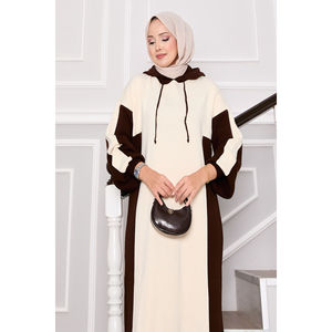 Vestido Deportivo Holgado con Capucha, Estilo A-Line, Color Crudo-Marrón, Tejido de Lana, Diseño Casual con Estampado y Patrón Liso, Corte Imperio, para Otoño, Verano y Primavera - Product Image 6