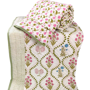 Edredón Reversible de Algodón 100% Hecho a Mano, Hecho a Mano, Estampado Tradicional, Cómodo, Ligero, Invierno, Tamaño Queen, Edredón de Algodón - Product Image 1