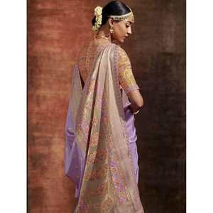 Sari de Seda Crepé Dola Tejido con Lavanda, Atractivo Vestido de Novia - Product Image 4