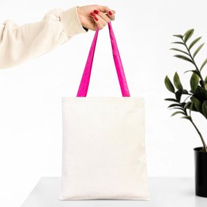 High Quality 10 oz Canvas <b>Purse</b> Fuchsia Handles 14 X 16 (35x40 Cm)-<b>Large</b> Capacity Open Closure Zipper Solid Color Cotton Lining - Product Image 1