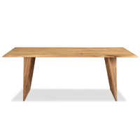 Table de salle à manger pliable de style moderne en bois de manguier massif avec plateau à bords naturels et pieds inclinés, finition naturelle durable, idéale pour hôtel