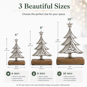 Figurine d'arbre de Noël en métal artisanal avec base en bois, décoration de table pour le salon, design traditionnel, 1 pièce - Product Image 4