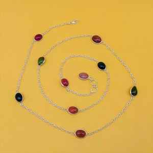 925 plata esterlina alta calidad cabujón turmalina cabujón piedra preciosa mujeres collar piedra de nacimiento regalo piedra collar largo - Product Image 2