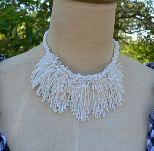 Retro Inspired Fringe <b>Statement</b> <b>Necklace</b> a Dramatic Choker in or Gold Handcrafted in Eco-Friendly Glass Tube and Seed Beads - Product Image 1