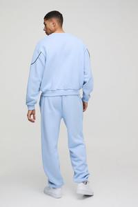 Logo personnalisé surdimensionné Boxy BM passepoil O cou imprimé respirant et durable sweat-shirt et sweat à capuche pantalons de survêtement survêtement ensemble pantalon cargo - Product Image 6