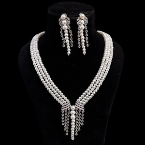 Elegant Silver Finish Bridal <b>Jewelry</b> <b>Set</b> with Designer Alloy Tikka Zircon <b>Pearl</b> for Wedding Engagement Festive Parties Gifting - Product Image 1