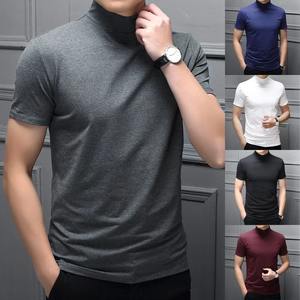 <b>Men</b> Half <b>High</b> <b>Collar</b> Mercerized Cotton Short Sleeve Slim Body T-<b>Shirt</b> <b>Men</b> Solid Color Model <b>High</b> <b>Collar</b> Trend - Product Image 5
