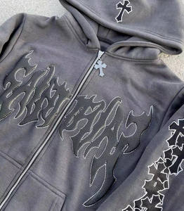 Nuevo estilo, chándal de calidad Premium para hombre, pantalones de chándal acampanados y conjuntos de Sudadera con capucha, chándal Unisex con estampado de diamantes de imitación y cremallera, sudaderas con capucha - Product Image 4