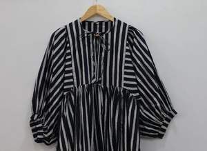 Haute qualité décontracté été Midi coupe ample taille naturelle bloc imprimé col profond fermeture à cordes rayé Floral longueur au sol Mini - Product Image 2