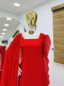 Ensemble haut, palazzo et dupatta pour soirée d'été, nouveau design, en georgette de renard, séchage rapide, longueur standard, col rond, manches courtes, tissu palazzo - Product Image 3